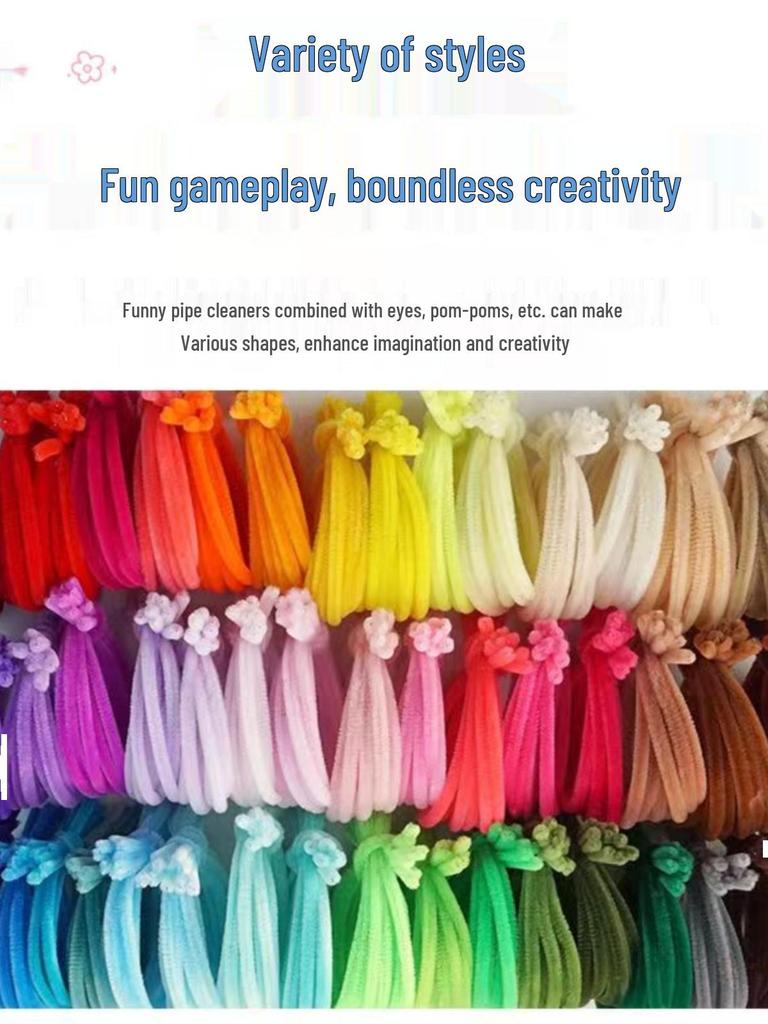 Thickened White Chenille Pipe Cleaners - Mixed Colors for DIY Bouquet Crafts