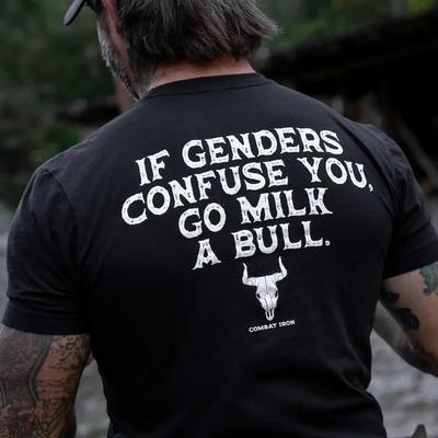 Se i generi ti confondono vai a mungere un toro sulla schiena T-shirt da uomo con stampa sulla schiena T-shirt F