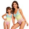 Girls One Piece Swimsuit Gradient Print Round Neck Sleeveless Swimwear Suitable for Swimming Pool Beach and Water Activities