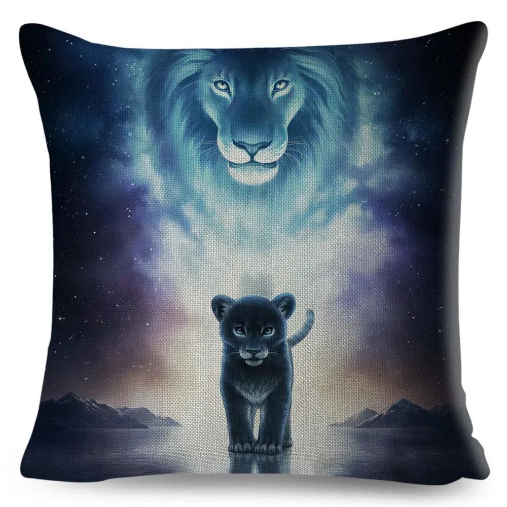 Mythology Lion Wolf Horse Pillow Case Decor Cartoon Water Color Animal Cushion Cover Polyester Pillowcase for Sofa Car Home