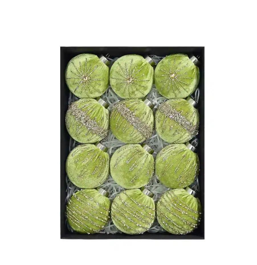 8CM Velvet Christmas Ball Pendant 3.2INCH Hanging Christmas Tree Decoration Ball Hot Stamping Star Christmas Ball