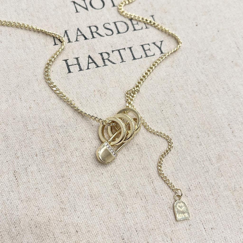 Elegant Frosted Three-Ring Paper Clip Necklace - Women's Sweater Chain & Hoodie Accessory