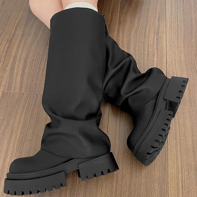 Punk Style Women Motorcycle Knee-High Boots Fashion Thick Heel Shoes Autumn Winter Non Slip Women's Knight Long Booties