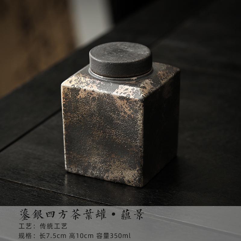 Japanese Gilded Silvertea Box Organizer Moisture-proof Zen Coarse Pottery Storage Tank Containers Tea Caddy Jar Cafes Ornaments