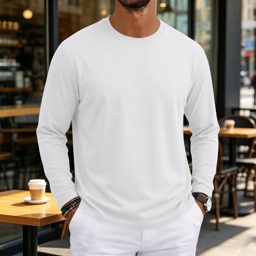 T-shirt da uomo a maniche lunghe con scollo morbido per uso casual quotidiano