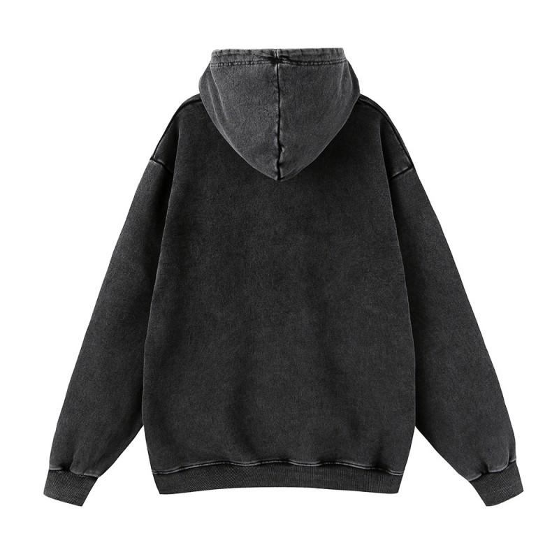 Mens Oversized Hooded Sweatshirt With Distressed Wash Effect Cartoon Print Loose Fit Streetwear Long Sleeve Cotton