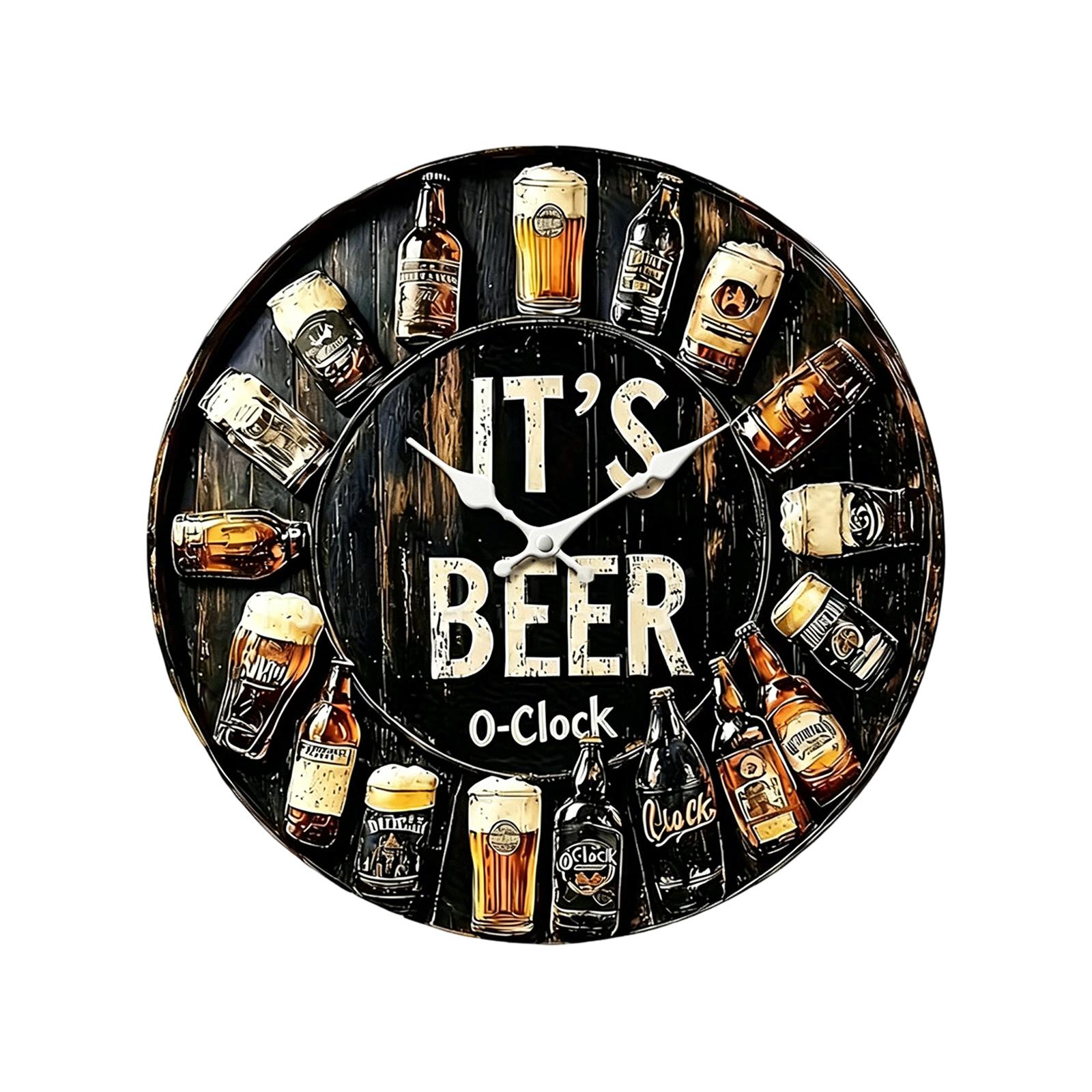 

Rustic Wooden Wall Clock Silent Non-Ticking Vintage Style Beer Theme Decorative Hanging Clock for Living Room Kitchen Office C кавовий