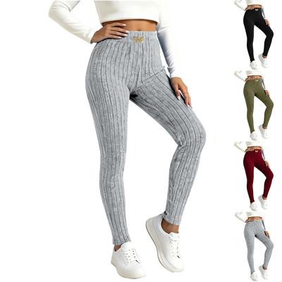 Damskie legginsy, spodnie codzienne z dzianiny prążkowanej, rozciągliwe, z wysokim stanem, wygodne i ciepłe spodnie swetrowe, miękka odzież wypoczynkowa.