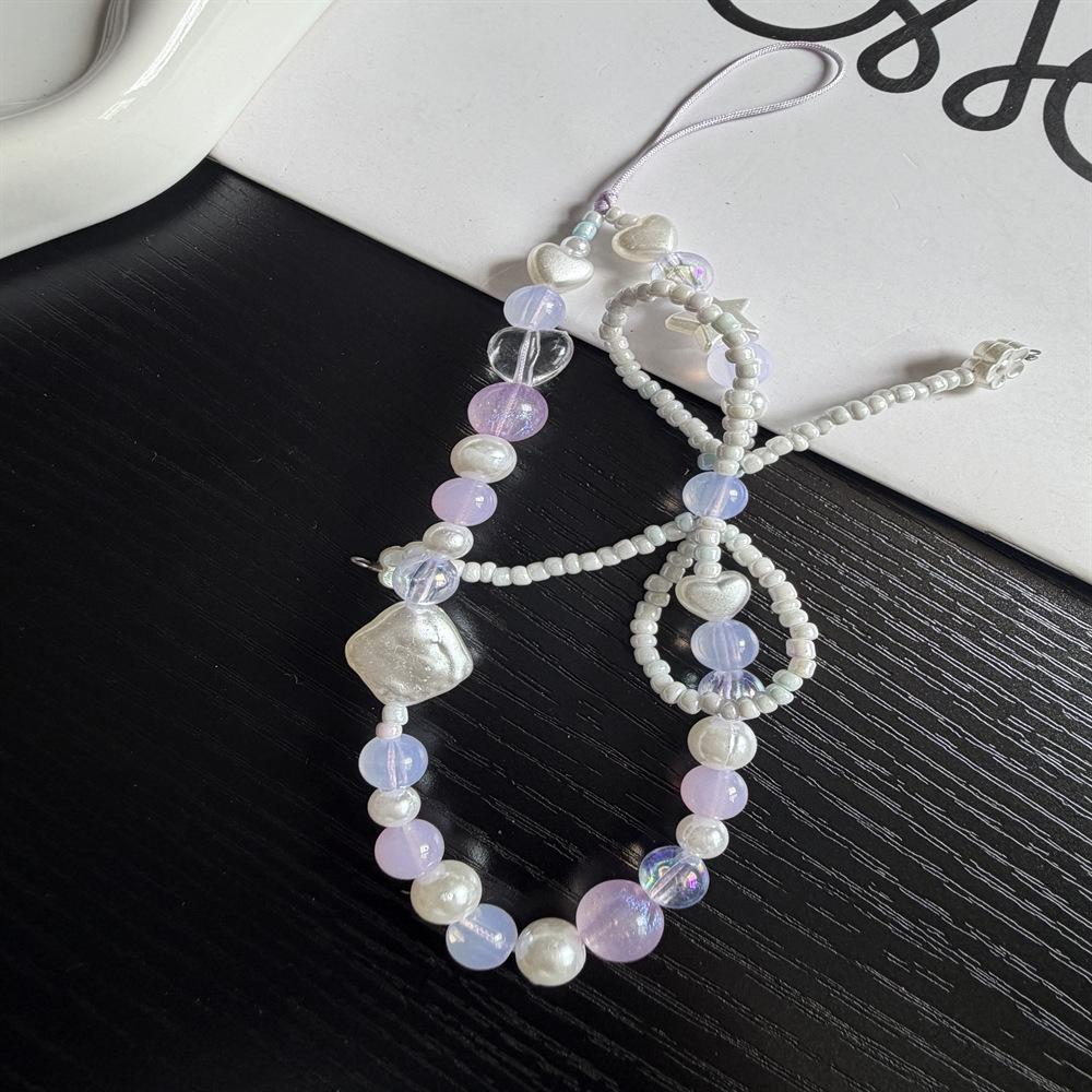 Sweet Pearl Beaded Bow Phone Case Lanyard with Camera Charm