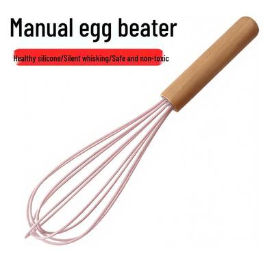 Silicone Whisk with Wooden Handle - Milk Frother & Egg Mixer