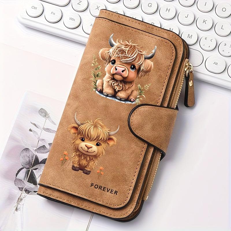 Portafoglio Lungo da Donna Design Mucca delle Highlands Scozzesi Portamonete con Bottone Multifunzionale 1pz Carino Regalo per Amanti dei Gatti Pendolarismo Quotidiano Viaggio all'Aperto Uso Familiare