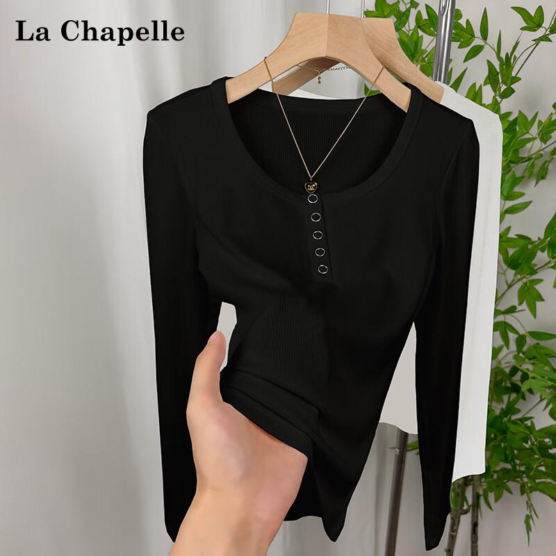 La Chapelle Women s Slim-Fit Button Long-Sleeve T-Shirt M