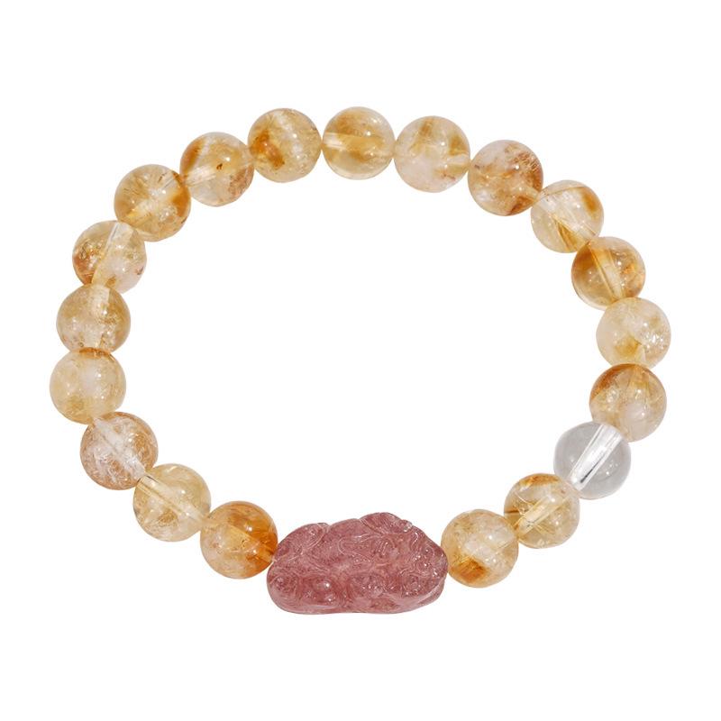 Tichiya Women s Sweet Strawberry & Yellow Crystal Pixiu Bracelet – Niche Temperament for Immense Wealth