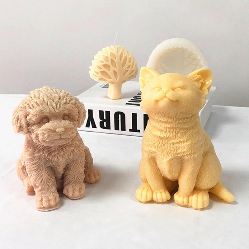 Large Cat Candle mold Teddy Dog Silicone Candle Mold Lovely Animal Pet Gypsum Resin Soap Ice Chocolate Baking Mould Home Decor