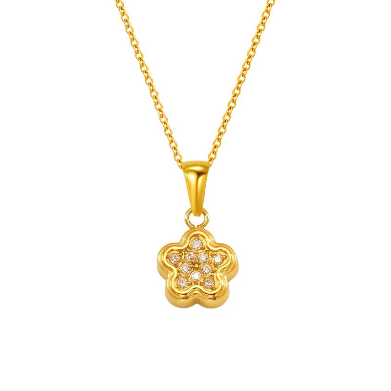 Exquisite And Beautiful Titanium Steel Flower-Shaped Pendant With Diamonds And Gold-Plated Non-Fading Women'S Necklace Jewelry