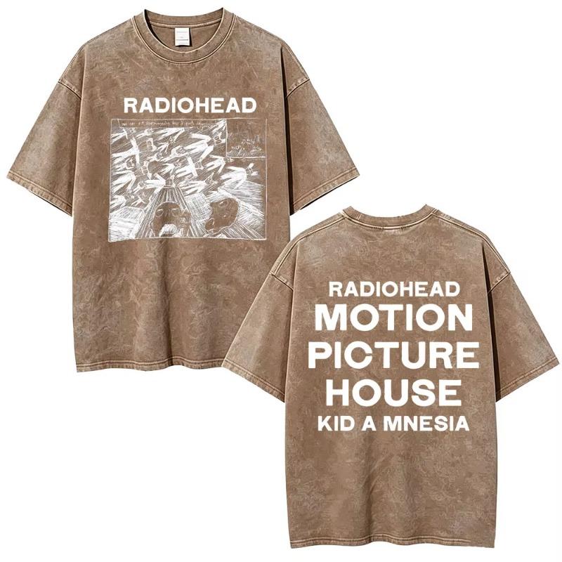 Vintage Washed Radiohead Semaphore Rock Band T-shirt Men  Clothing Fashion Hip Hop Gothic T Shirts Cotton Casual T-shirts