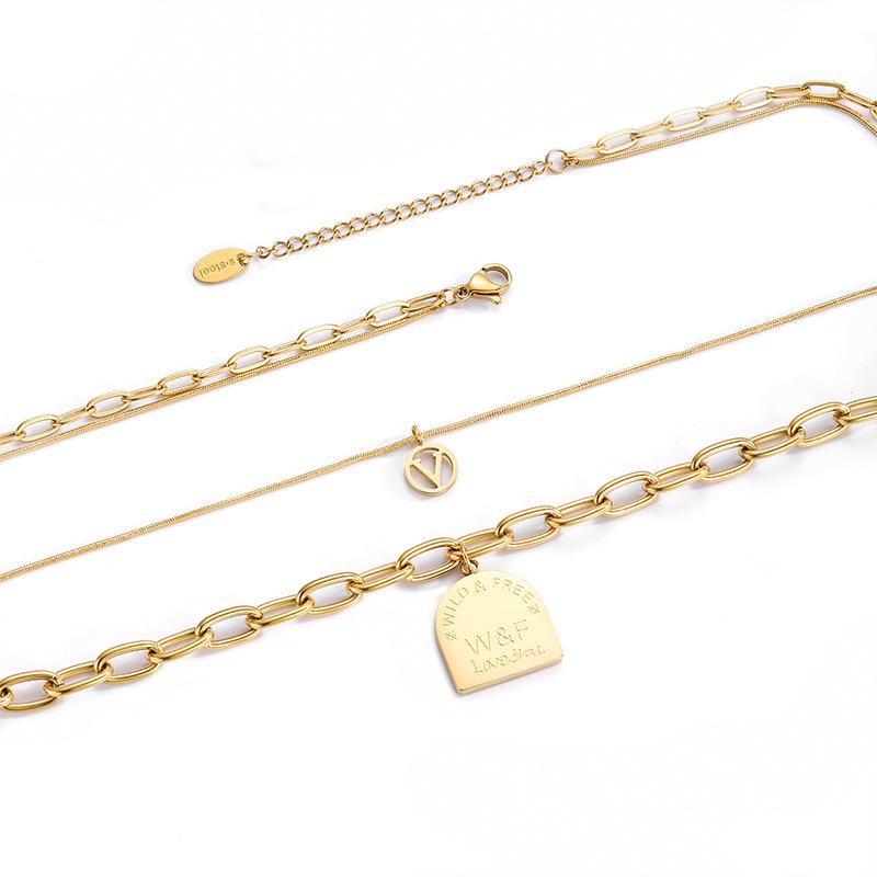 Fashionable Simple Multi-Layer Chain Titanium Steel Jewelry Real Gold Plated Stainless Steel Letter Necklace Clavicle Chain