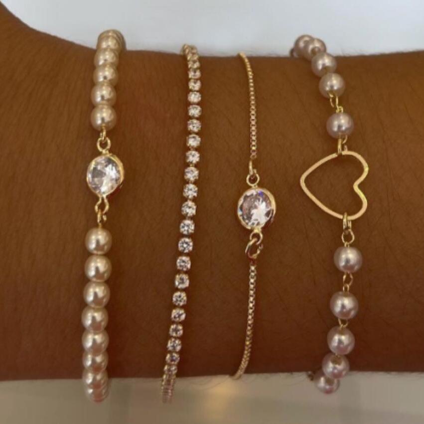 

Набор из 4 винтажных браслетов-сердец со стразами и жемчугом Eco-friendly