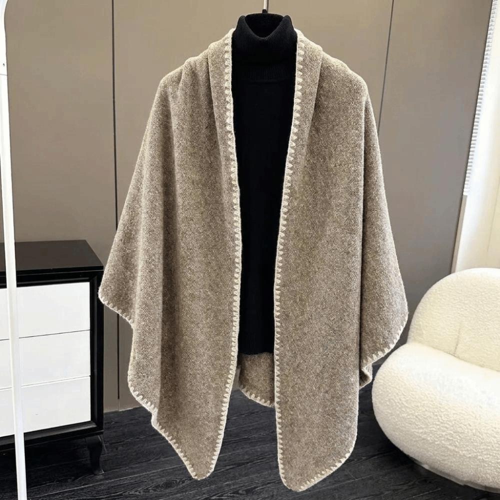 Loose Fit Knitted Poncho Cape Thick Women Shawl Fashion Warm Shawl Scarf Office Wear