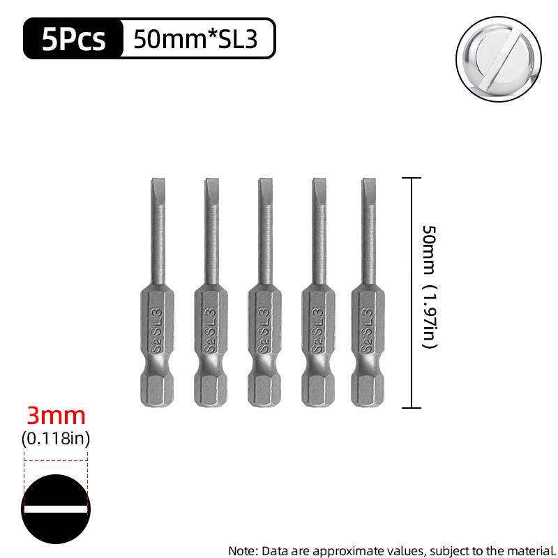 50/100mm 2.0-6.0mm Flat Head Screwdriver Bits Set Magnetic Tip Slotted Screwdriver Drill 1/4 Inch Hex Shank Hand/Electric Tools