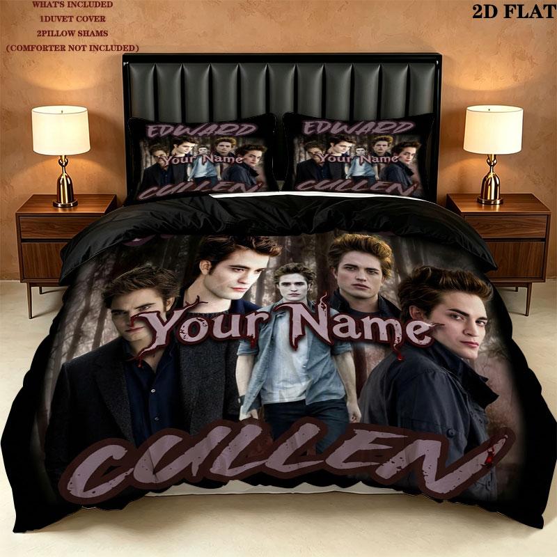 Edward Cullen Fan Art Custom Name Pattern Bedding Quilt Set Quilt Cover Pillowcase Home Gift(1 * duvet cover + 2 * pillowcase, without core)