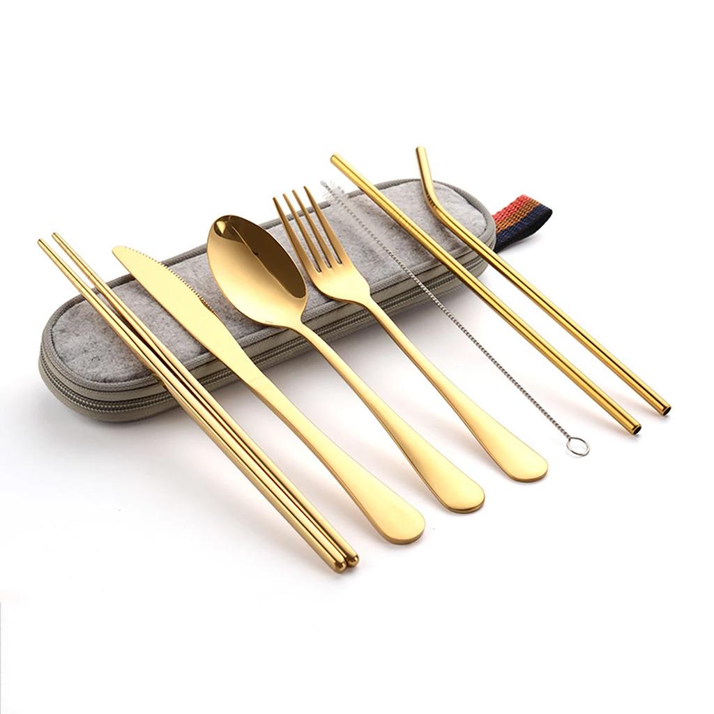 8PCS Portable Tableware Single Box Suitable For Outdoor Picnic Travel Students Chopsticks Fork Spoon Knife Easy To Take