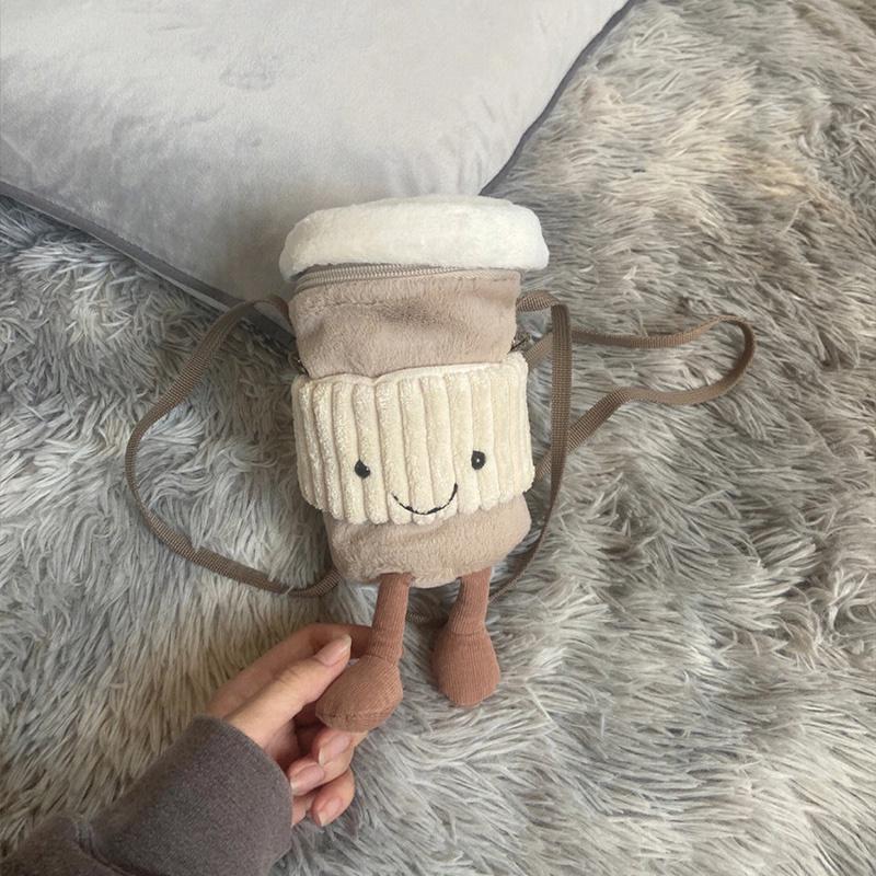 Soft Plush Woolen Bucket Bag For Women, Crossbody Shoulder Bag, Light Grey, Zipper Closure Ideal For Daily Use Characters)