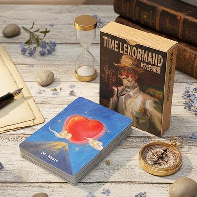 Časový Lenormand Oracle Balíček 38 karet ve stylu olejomalby 9x6cm s extra kartami Muž/Žena Tištěno na dvoustranně embosovaný karton