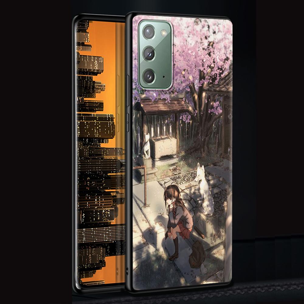 Anime Plum Cherry Blossom Girl Case for Samsung Galaxy Note 20 Ultra 10 Lite 9 8 A12 A52 A51 S20 FE Black Soft Phone Coque