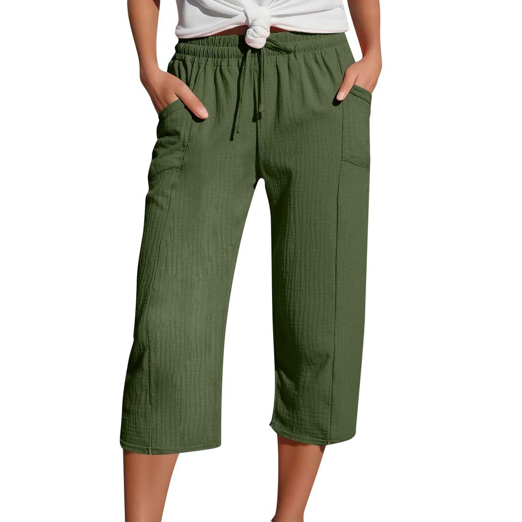 Women's Summer 3/4 Trousers  Summer Trousers With Pockets Causal Loose Trousers Fabric Trousers Sport Leisure Beach Trousers