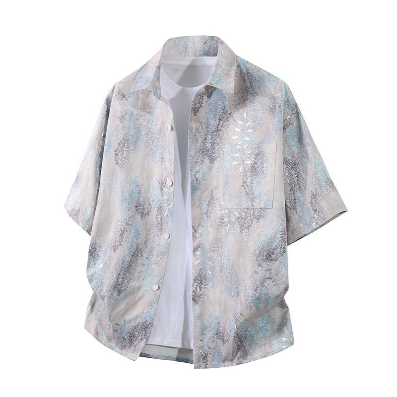 Men's Printed Gradient Short-sleeved Casual Button Beach Breathable Shirt