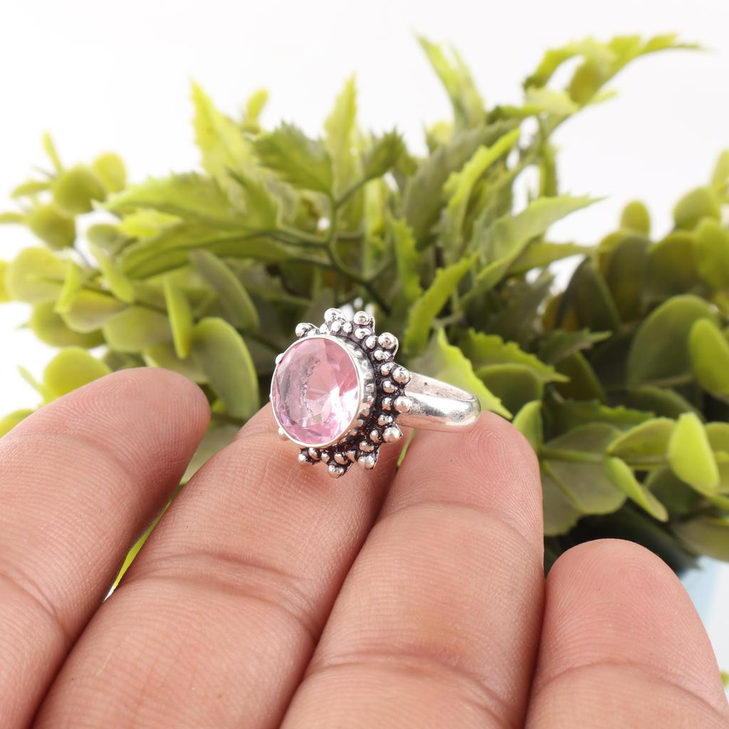 Morganite Ring, Handmade Gemstone 925 Solid Sterling Silver Ring Pretty Jewelry, For Engagement Gift