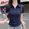Women's Pleated Polo Collar Short Sleeve Top