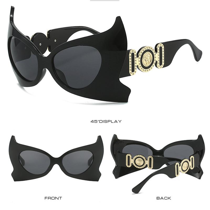 Luxury Brand Designer Oversized Demon Bat Sunglasses Women For Men Vintage Fashion Punk Eyeglasses Sun Glasses Cow Head Shades