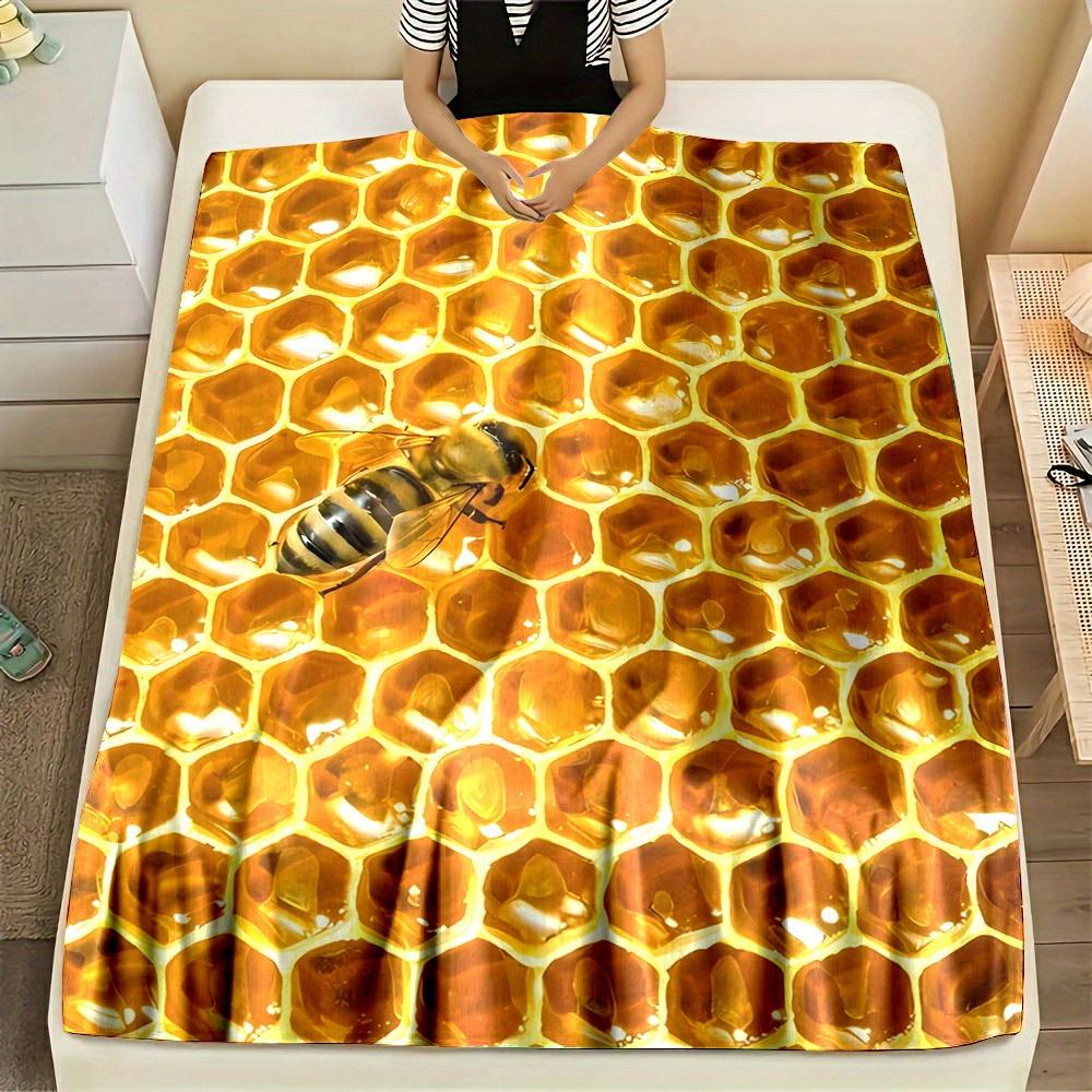 3D-Bienen-Print Flanelldecke, Weicher Plüschfleece Überwurf, Nicht fusselnd, für alle Jahreszeiten, für Heim-Büro, Niedliches Tierdesign Geschenk
