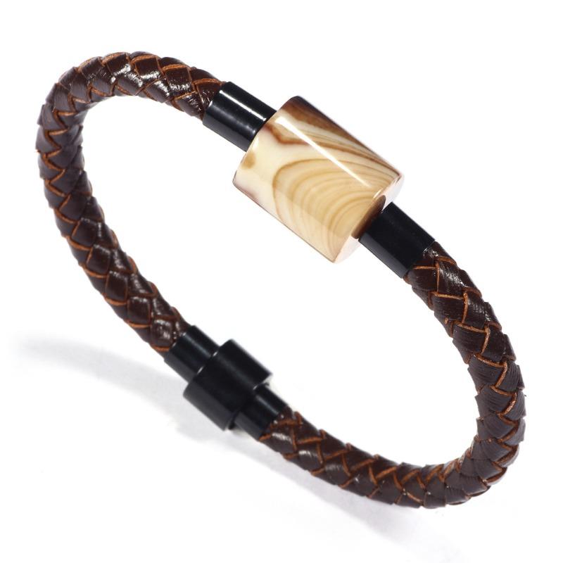 

Meier Hot-selling diy agate bracelet, multi-colored cowhide magnetic clasp bangle, men s personalized party accessory коричневий