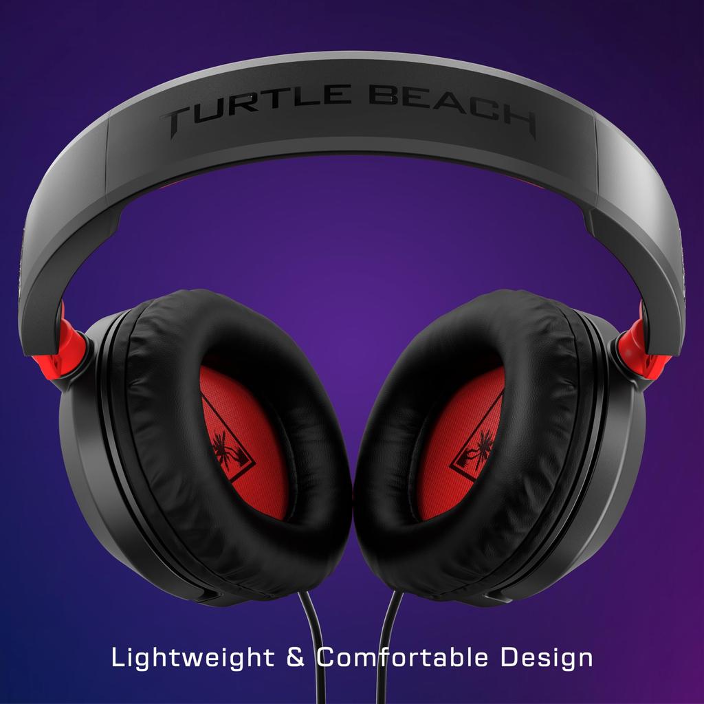 TURTLE BEACH Recon 50 PC Gaming Wired Headphones with Splitter Compatible with Handheld Game and Detachable Mic Headset, Red, Ultra-Lightweight