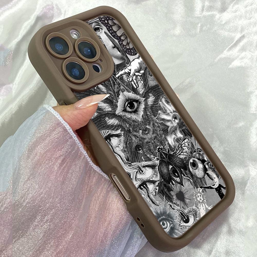 JT237 Глаза Темное искусство иллюстрации для iPhone 17 16 15 14 Pro Max Samsung S26 S25 Ultra A17 A16 A07 A56 A36 A26 Xiaomi 15T Redmi 15c Note 14 Мягкий чехол Redmi 15C 4G/5G(171.6) коричневый