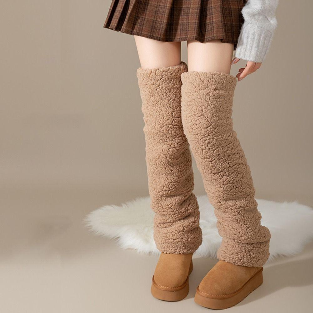 Thickened Knee High Socks Coral Fleece Winter Socks Funny Warm Knee Pads  Home Use