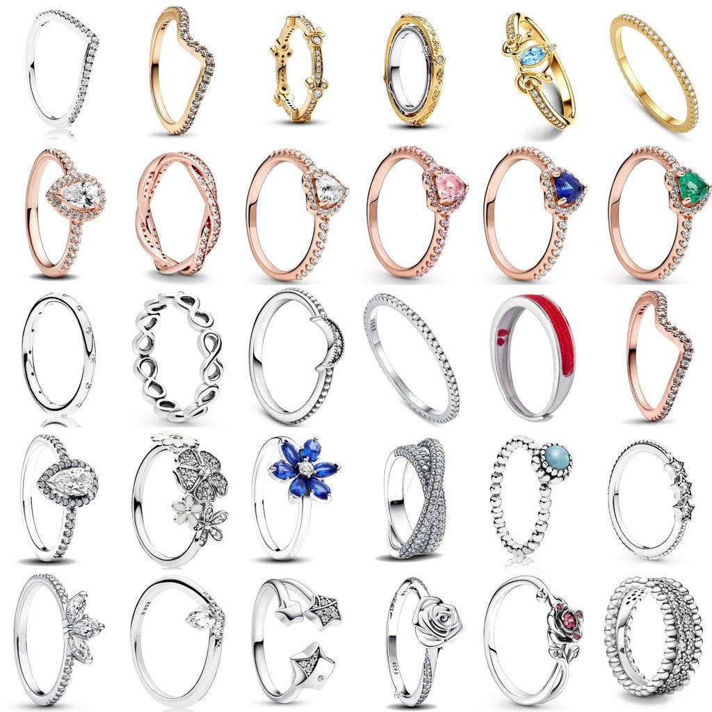 Original 925 Silver Women Finger Rings for Women Silver Colorful Heart Zirconia Stone Daisies Stars Trinkets