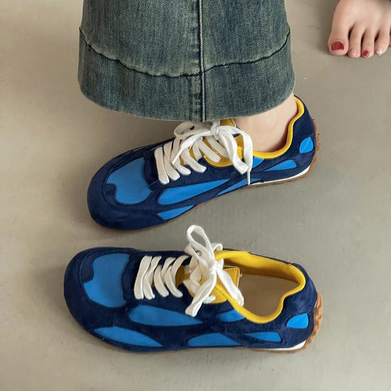 Color Matching Lace-up Forrest Gump Shoes Women's Fashion Versatile Retro 2025 Summer New Simple Platform Sports Shoes Soft-soled Shoes