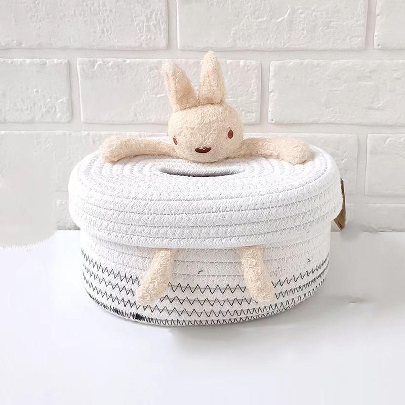 Cute Cartoon Cotton Rope Tissue Box Bear Bunny Woven Tissue Holder for Bathroom Bedroom Desk | Kawaii Home Decor Tissue Cover