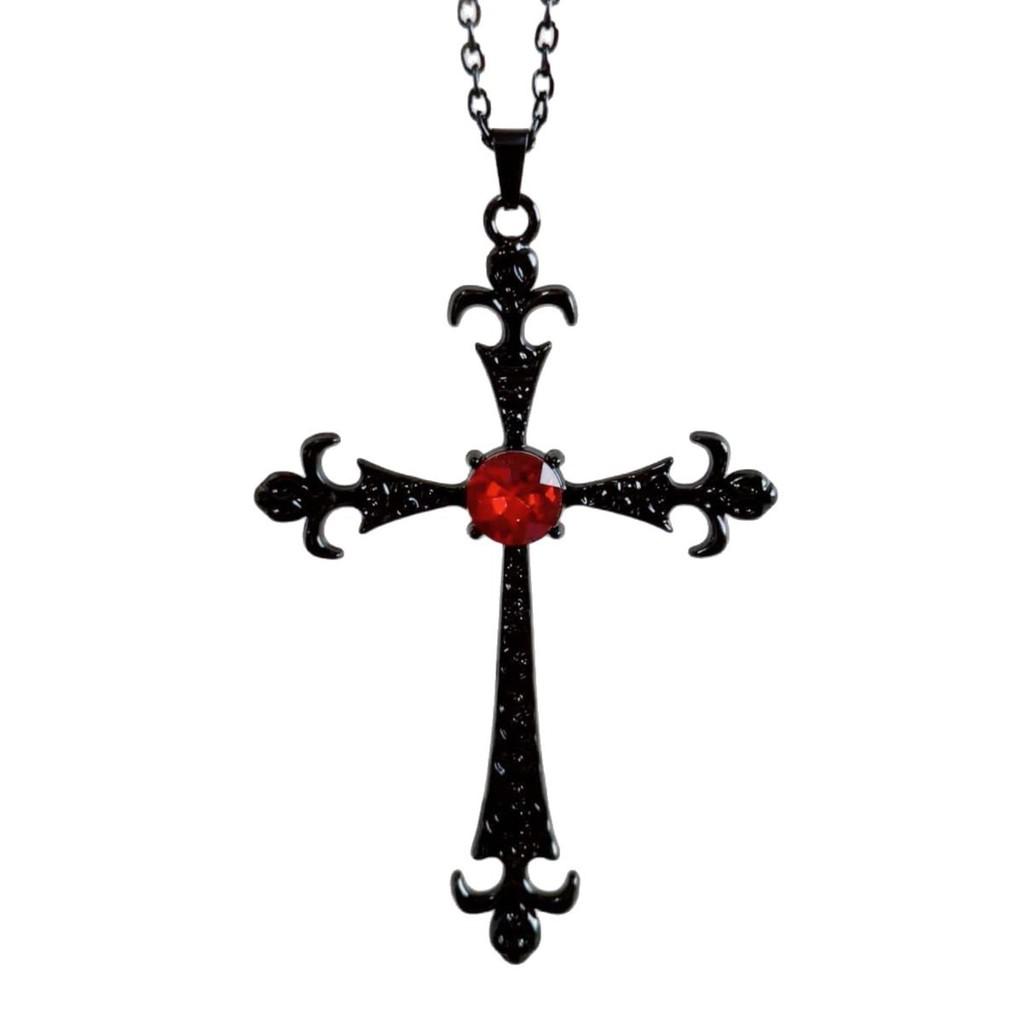 Gothic Baroque Cross Pendant Necklace With Alloy Chain For Women