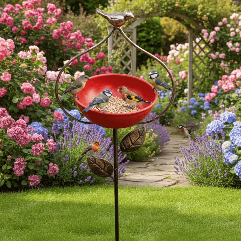 Cast Iron Garden Stake Bird Feeder Large Capacity Bowl Feeder Bird Feeding Station  Outdoor Yard