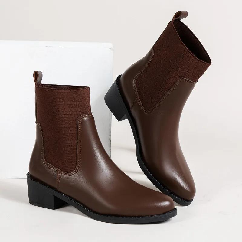 2024 New Fashion Solid Color Women's Boots Square Heel Pointed Toe Outer Wear Comfortable Short Boots Professional Women's Boots