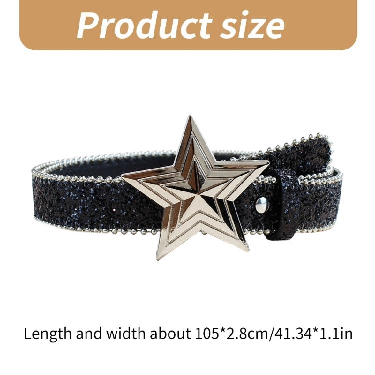 Shimmering Power Jeans Belt for Adult Women Sequined Waist Belt All Matching Star Buckles Belt Pants Shorts Waistband