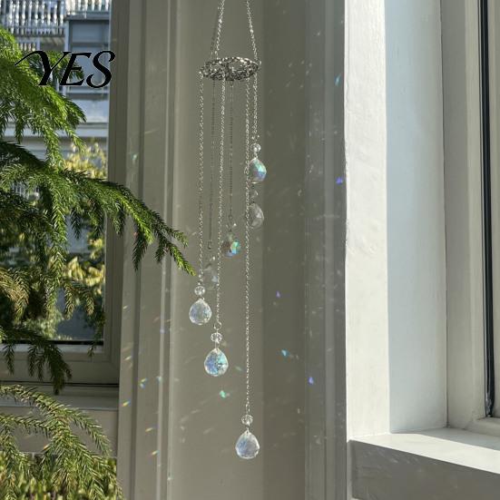 Colorful Light Projector Wind Chime Sun Catcher, 7-Color AB Crystal Balls & Beads, Crystals Ball Prisms Suncatcher, Garden Hanging Ornament