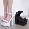 Fashion Summer Sexy 14cm Platform High Heels Buckle Strap Open Toe Sandals Chunky Heel Women Pumps Party Prom Shoes