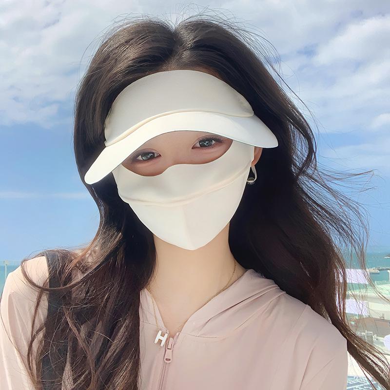 

Женская дышащая маска-солнцезащитный козырек для лица с широкими полями для защиты от солнца на открытом воздухе UPF50+ Ice Silk Nylon