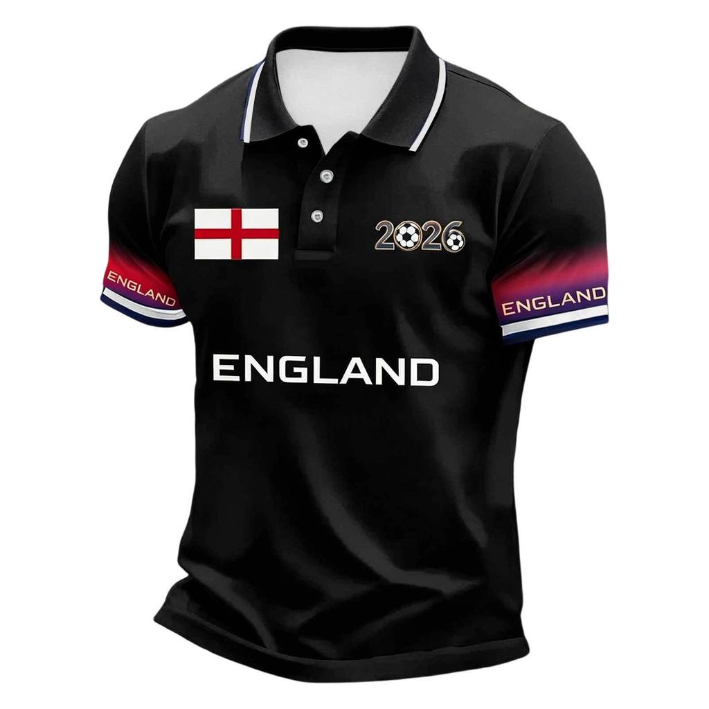 Men's Football Polo Shirt Classic Fit Short Sleeve Sports Jersey with Button Collar and Printed Design Suitable for Casual Wear